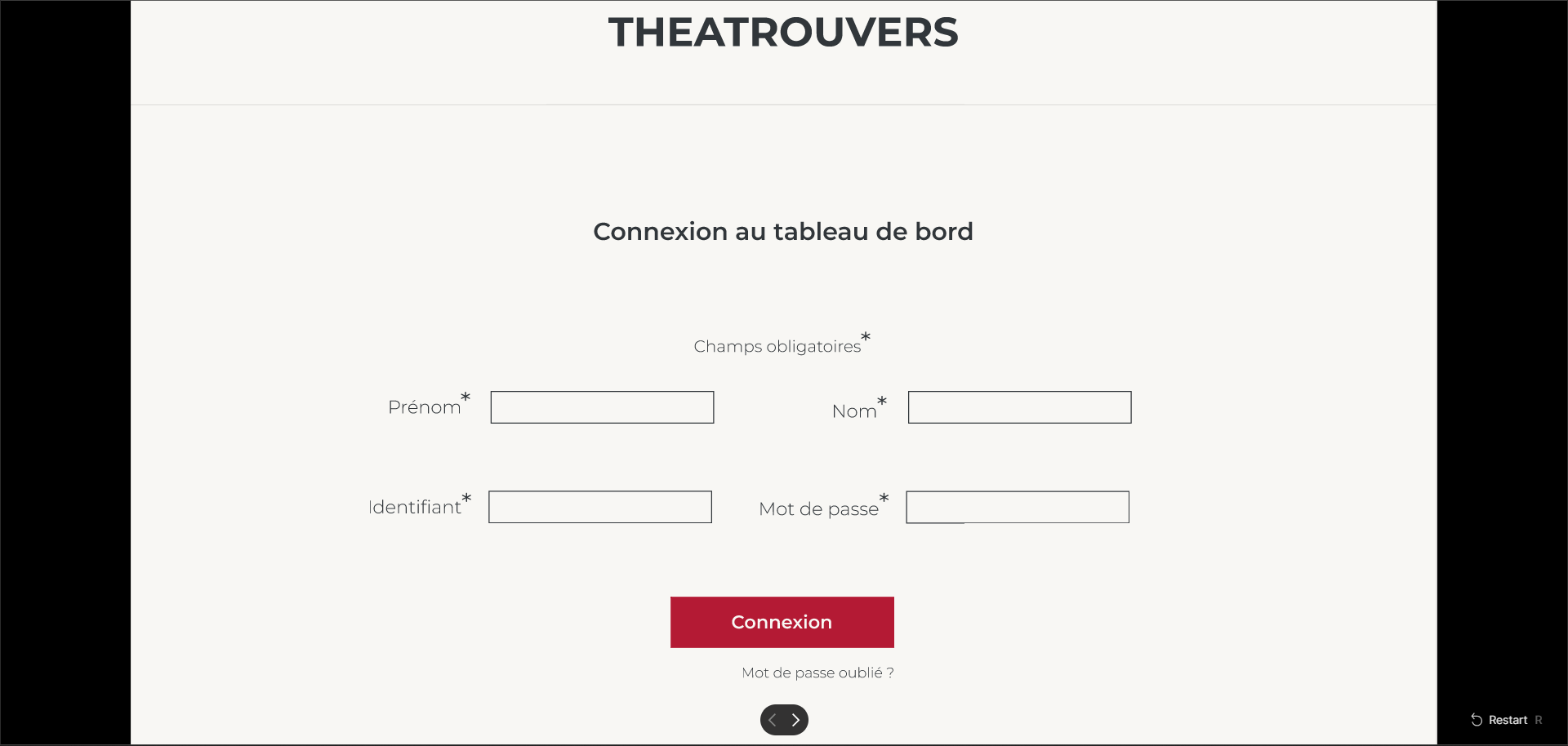 Théâtr' ou vers (Back Office) Copie d'écran Théâtr' ou vers (Back Office)
